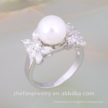 accesorios de perlas de plata de agua dulce blanca accesorios de moda de diseño de anillos de rodio es su buena elección